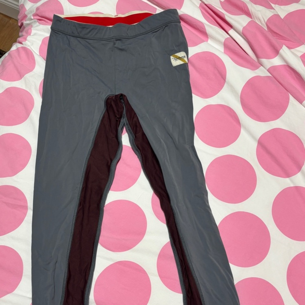 Tracksmith Gray and maroon running pants tights